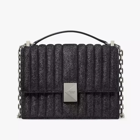 Kate Spade Deco Quilted Glitter Suede Chain Shoulder Bag - Picture 1 of 13